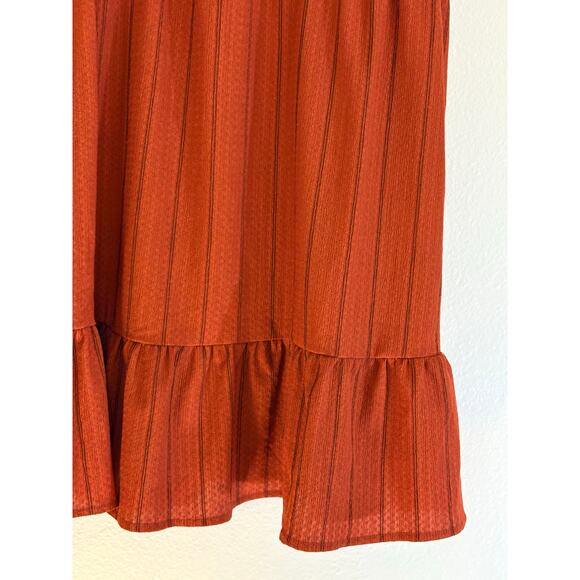 MI AMI FRANCESCA'S Dress Copper Boho Midi Fall Pockets Ruffle | LARGE - Picture 4 of 6